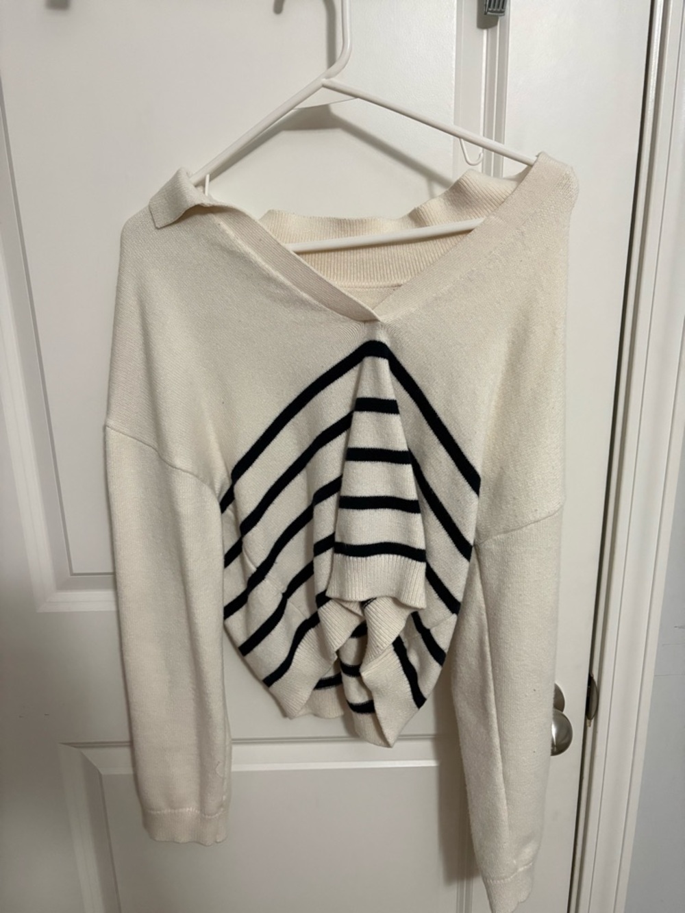 Cotton On Cream Off-Shoulder Sweater with Black Stripes